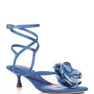 NWB Stuart Weitzman Belize 50 sandal Blue Heels with Floral Detail